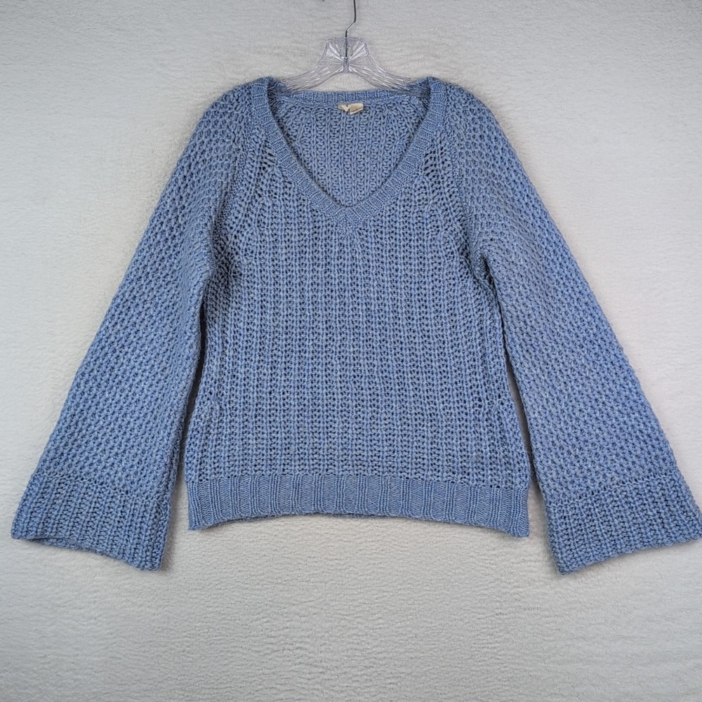 Anthropologie MOTH Periwinkle Blue Chunky Sweater Bell Sleeves Mohair Wool Sz M